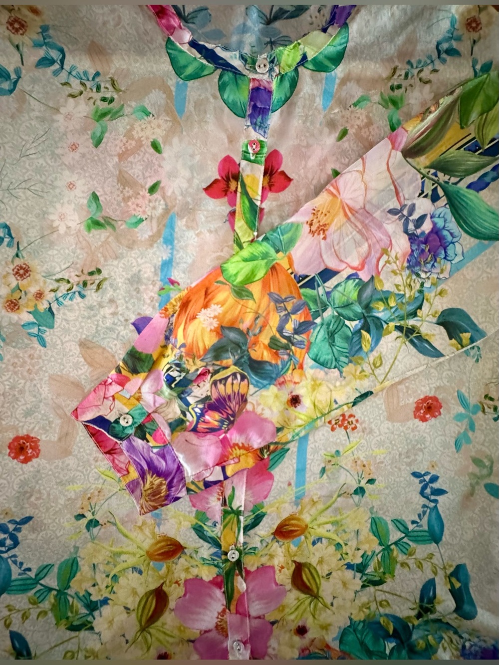 JOHNNY WAS 100% Silk Floral Tunic Blouse / Size Medium
